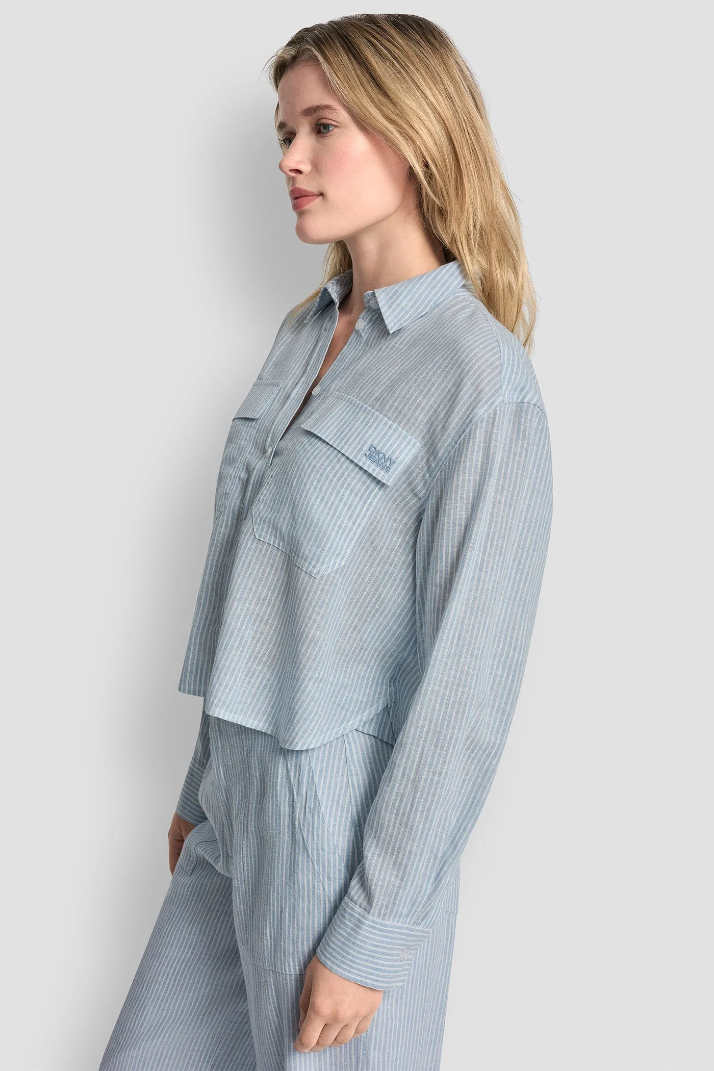 LINEN-BLEND BUTTON-FRONT SHIRT sold by DKNY product image thumbnail 3