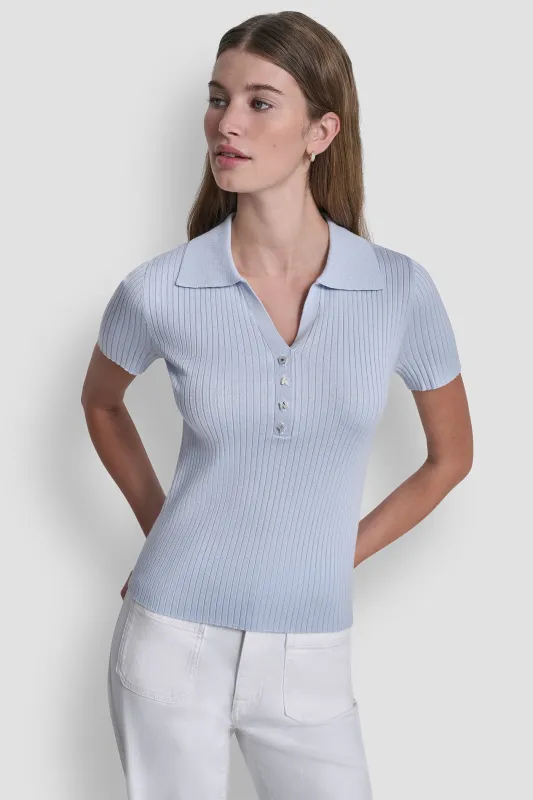 RIBBED POLO WITH RHINESTONE BUTTONS made by DKNY