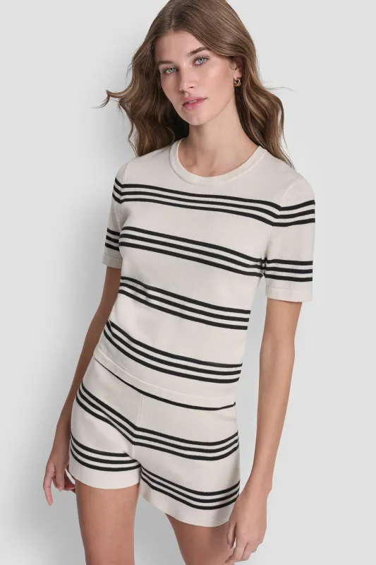 ELBOW SLEEVE STRIPED SWEATER made by DKNY