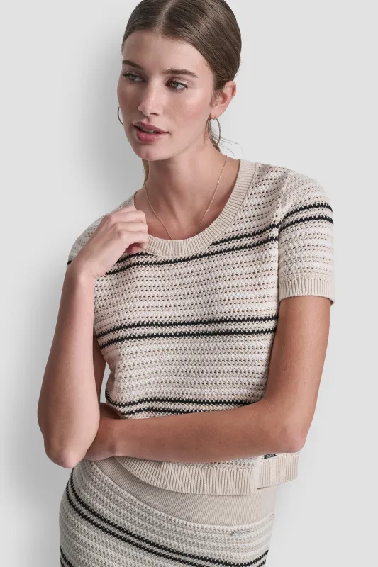 STRIPED POINTELLE STITCH SWEATER sold by DKNY