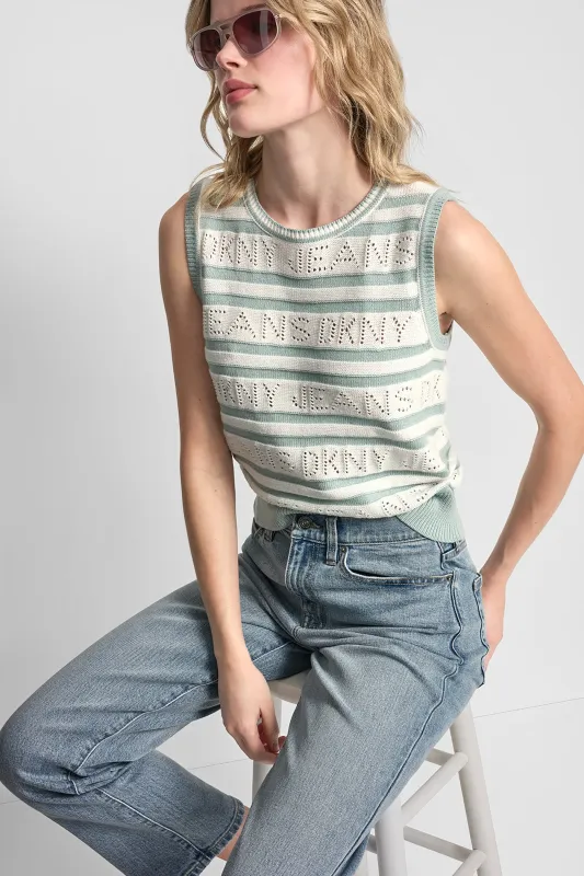 LOGO POINTELLE STRIPED SWEATER sold by DKNY