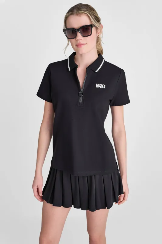 LOGO EMBROIDERED ZIP POLO made by DKNY