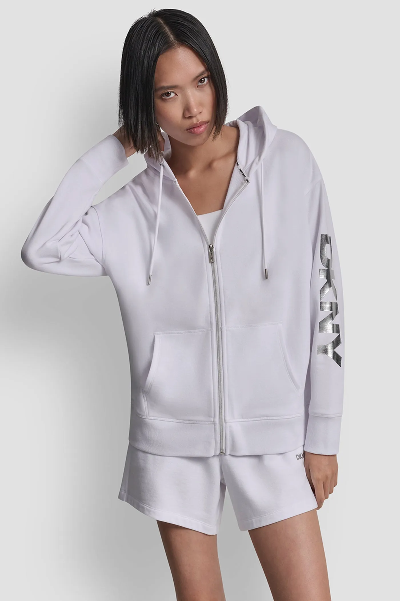 FOIL LOGO FULL-ZIP HOODIE sold by DKNY