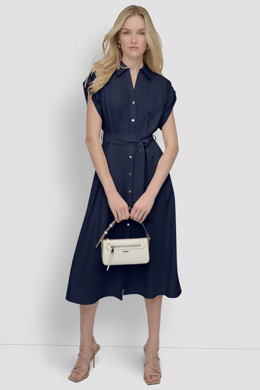 BUTTON-FRONT MIDI COMMUTER DRESS sold by DKNY