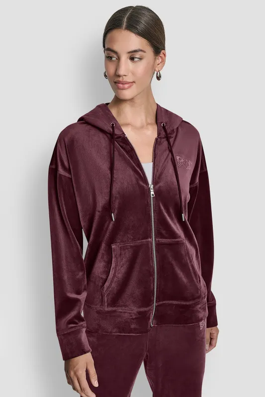 VELOUR RHINESTONE LOGO FULL ZIP HOODIE sold by DKNY