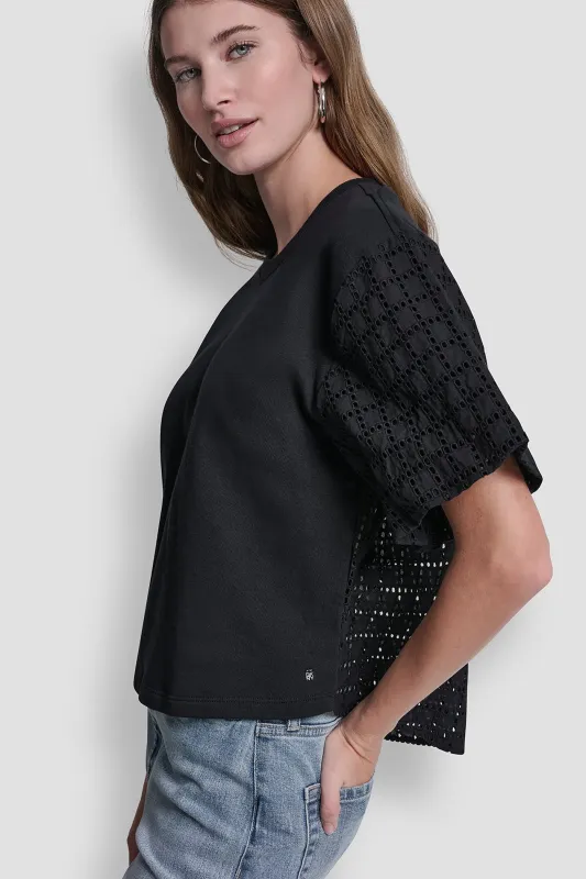 EYELET PUFF SLEEVE SHIRT sold by DKNY