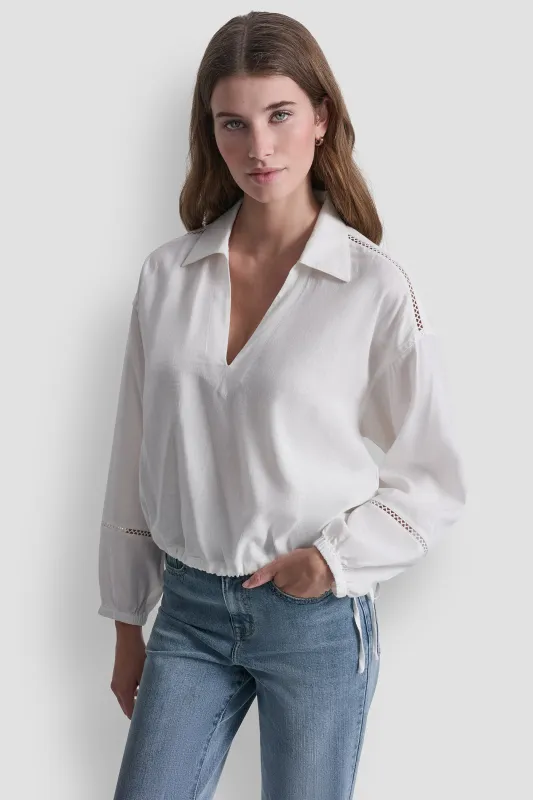 LINEN-BLEND V-NECK SHIRT sold by DKNY