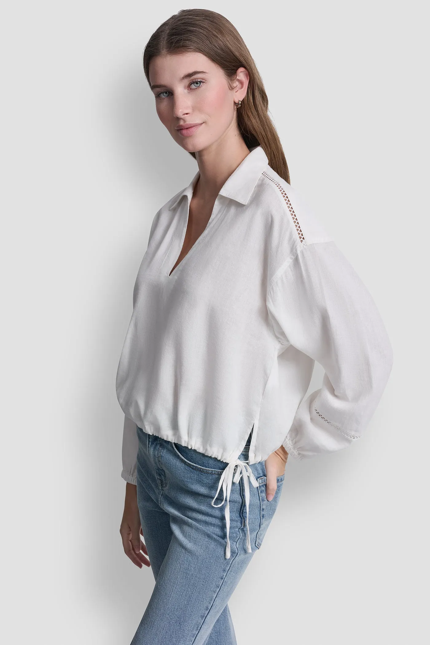 LINEN-BLEND V-NECK SHIRT sold by DKNY product image thumbnail 3