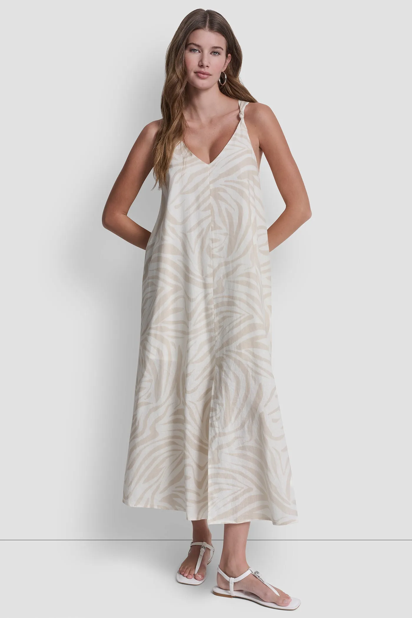 LINEN-BLEND TIE BACK MAXI DRESS sold by DKNY product image thumbnail 5