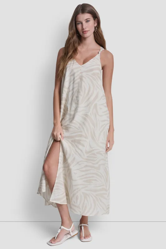 LINEN-BLEND TIE BACK MAXI DRESS made by DKNY