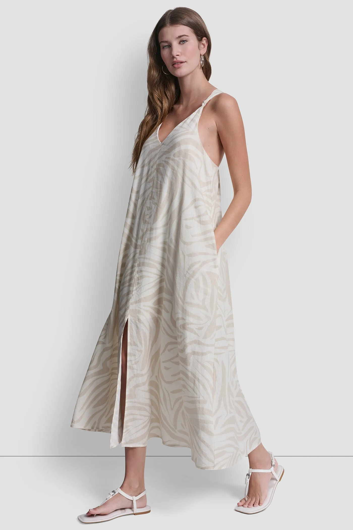 LINEN-BLEND TIE BACK MAXI DRESS sold by DKNY product image thumbnail 3