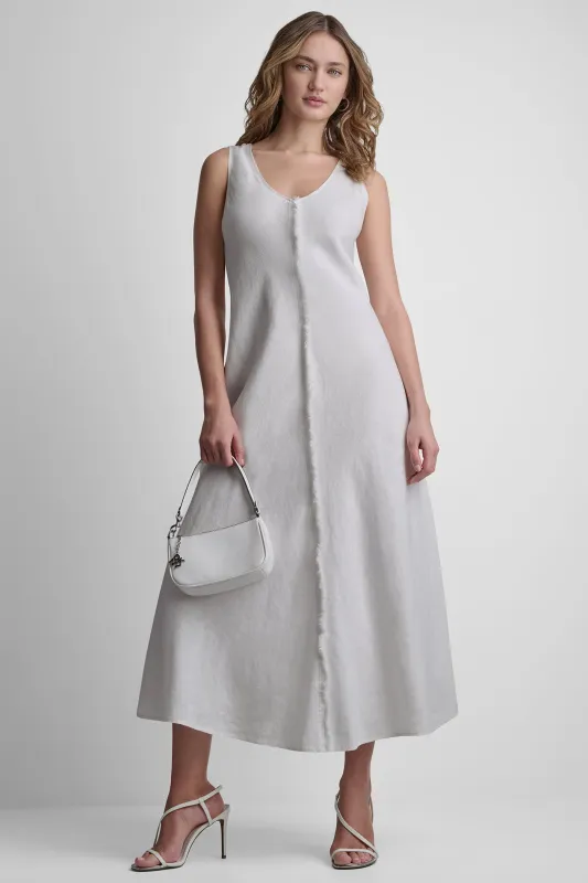FRAYED LINEN MAXI DRESS made by DKNY