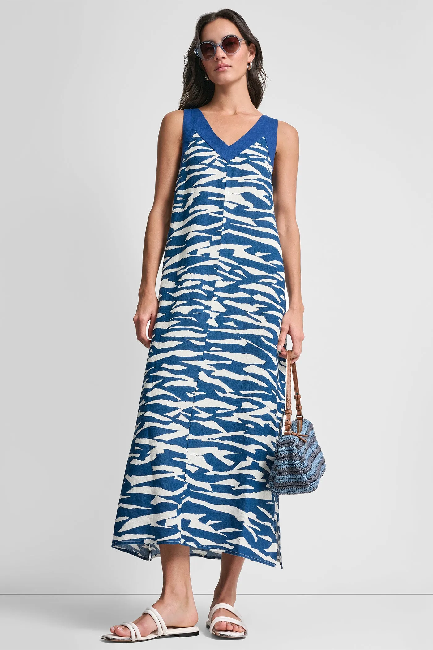 LINEN PRINTED MIDI DRESS sold by DKNY