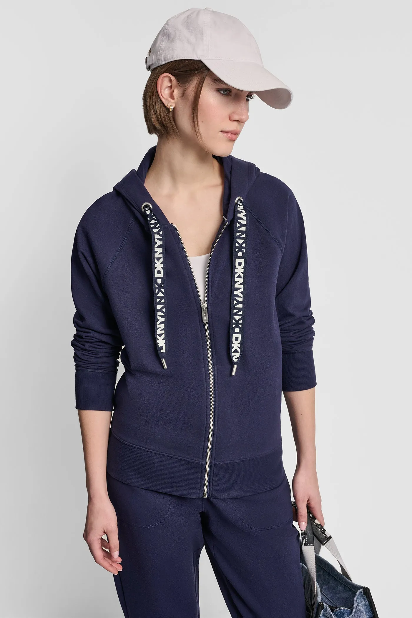 TWO TONE LOGO DRAWCORD ZIP HOODIE sold by DKNY