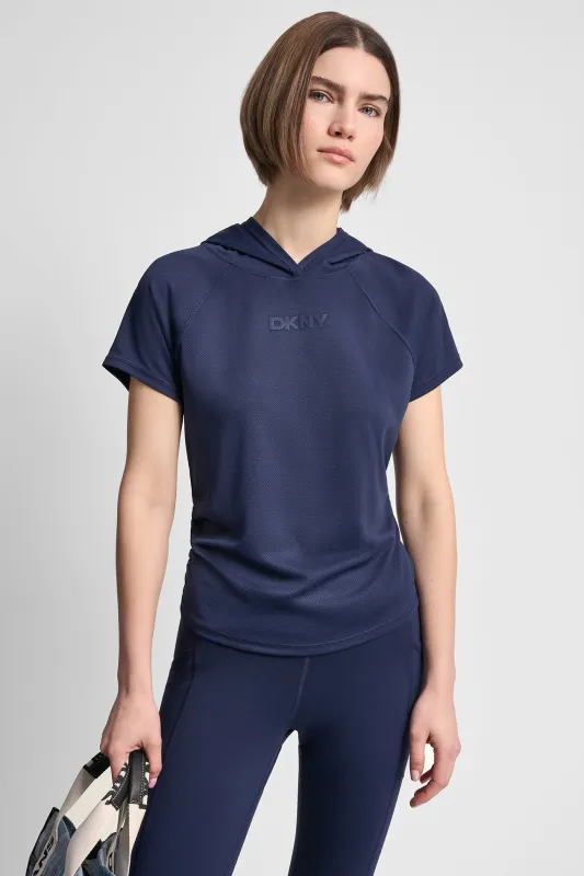 MESH HOODED LOGO TEE made by DKNY