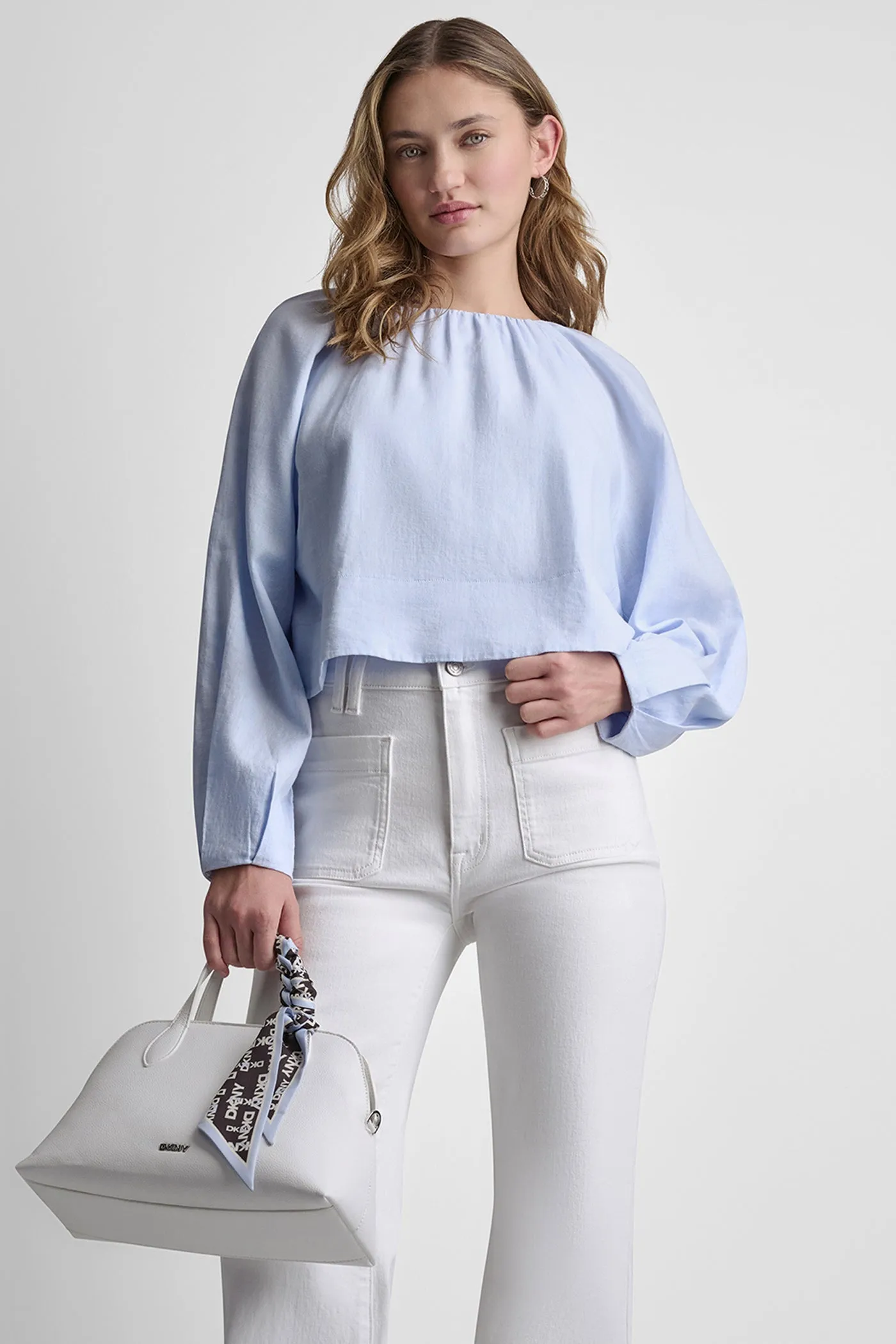 LINEN-BLEND RAGLAN SLEEVE BLOUSE sold by DKNY