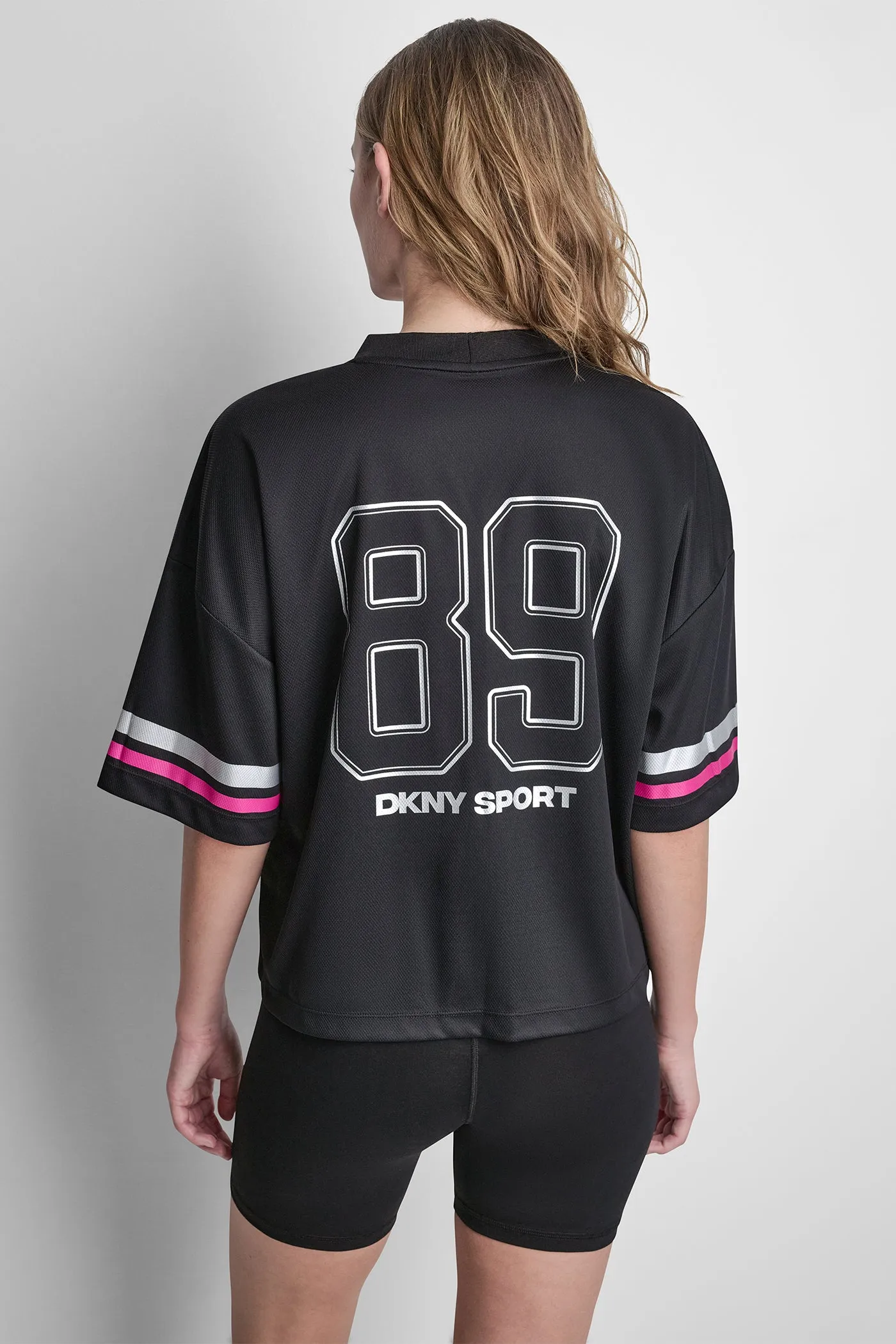 RHINESTONE VARSITY LOGO V-NECK JERSEY sold by DKNY product image thumbnail 3