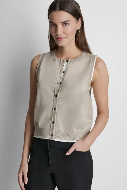 COLOR BLOCK SLEEVELESS SWEATER VEST made by DKNY