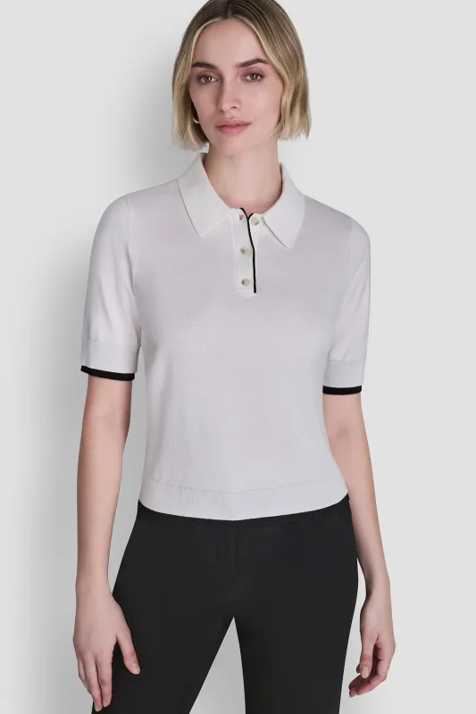 COLOR BLOCK POLO SWEATER made by DKNY