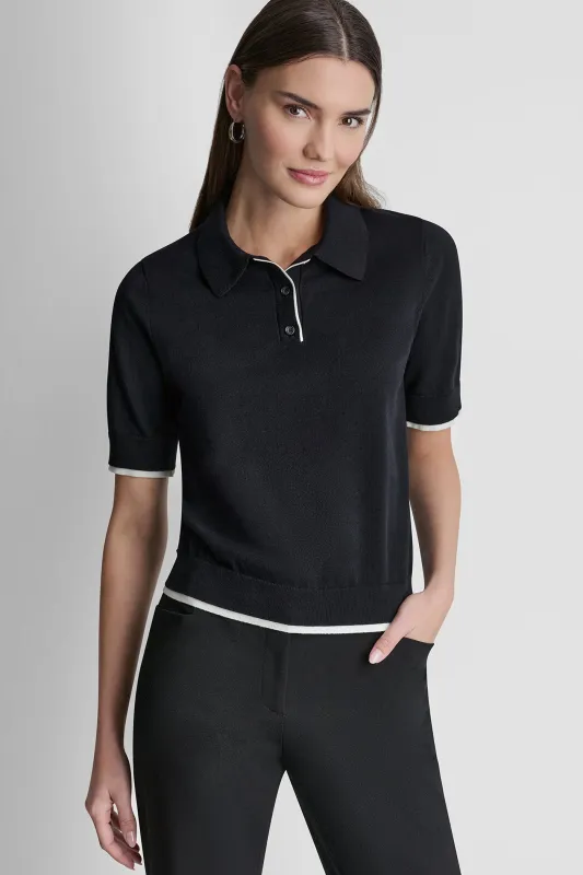 COLOR BLOCK POLO SWEATER made by DKNY