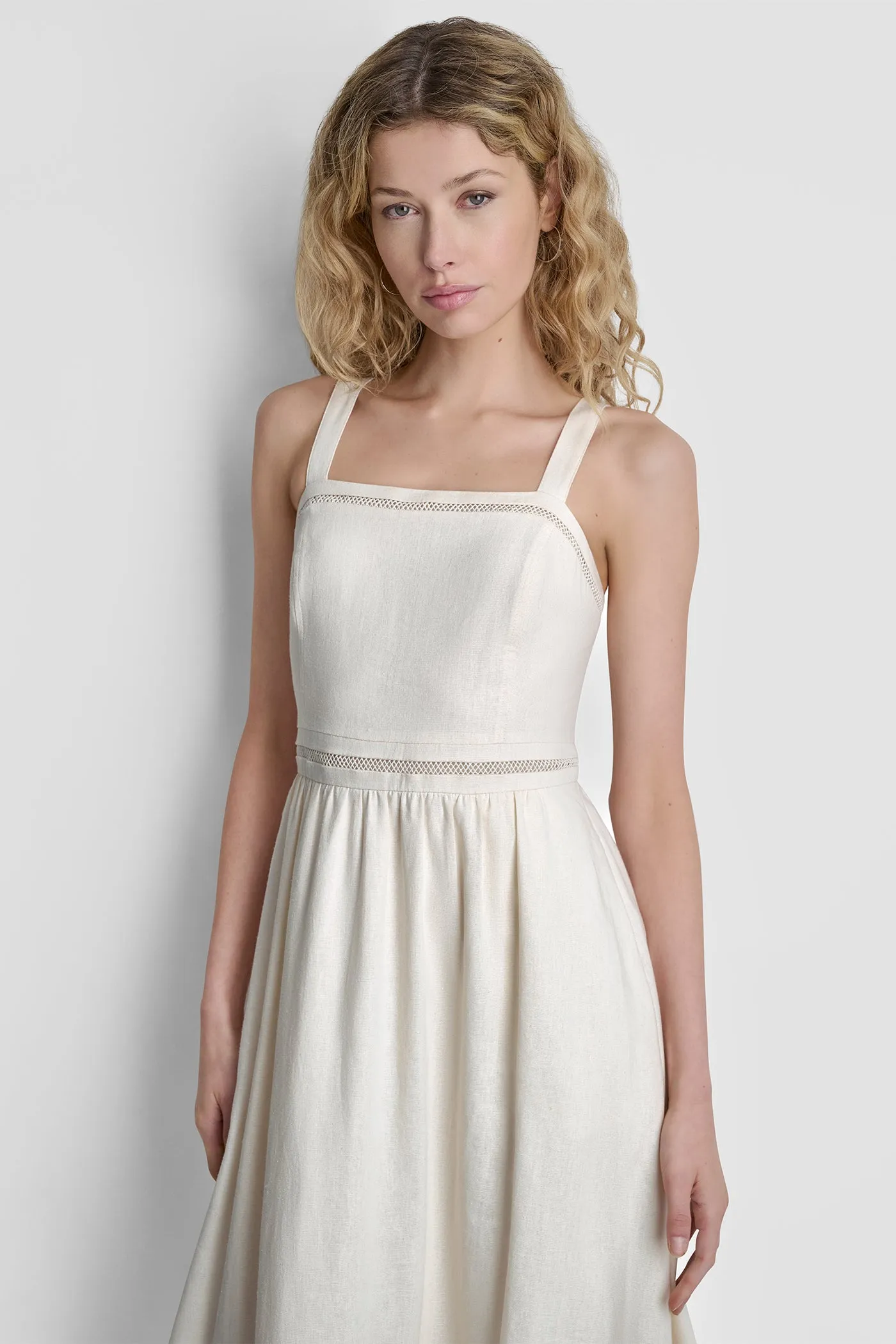 LINEN-BLEND LACE-TRIMMED MIDI DRESS sold by DKNY product image thumbnail 2