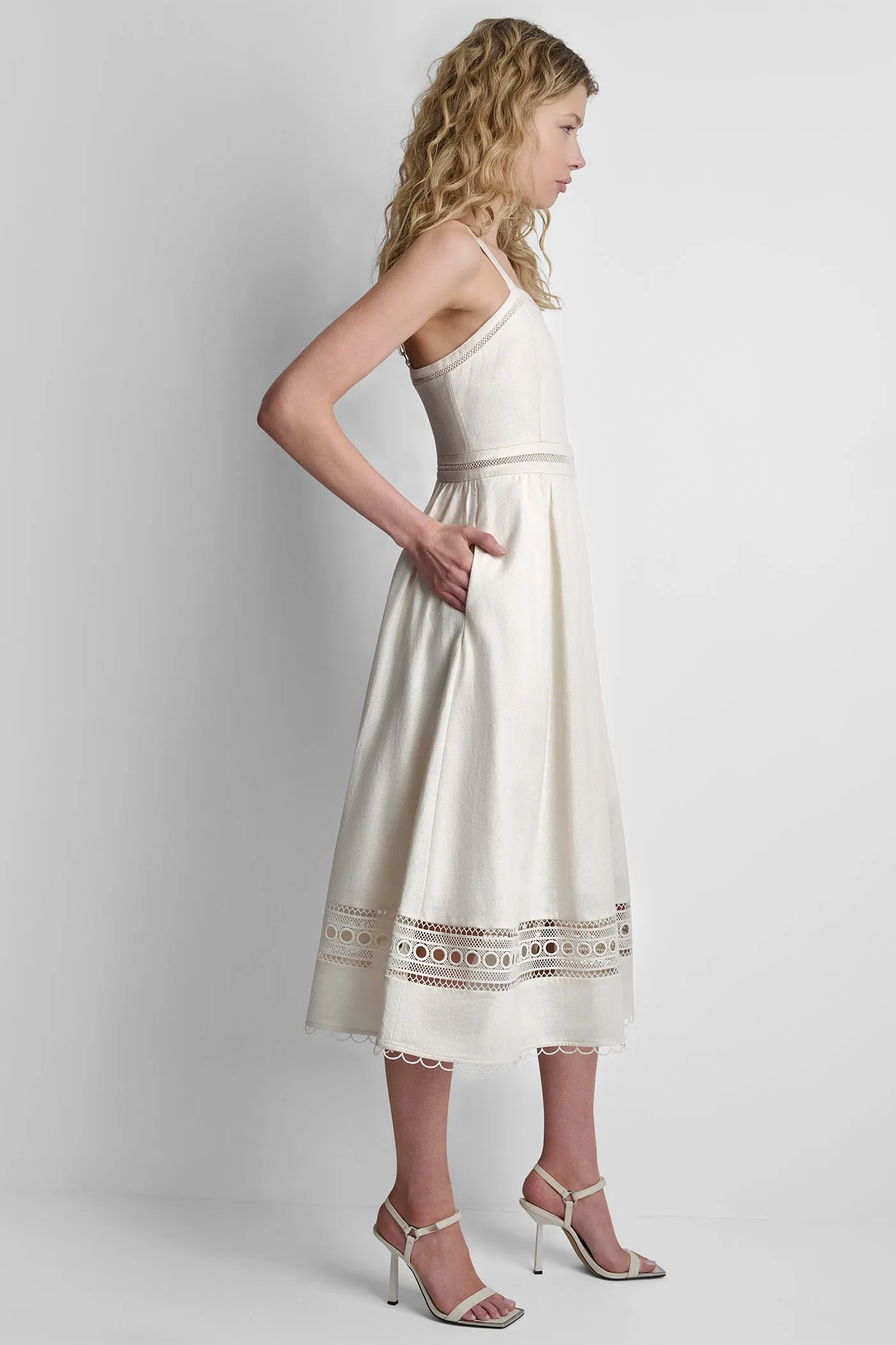 LINEN-BLEND LACE-TRIMMED MIDI DRESS sold by DKNY product image thumbnail 4
