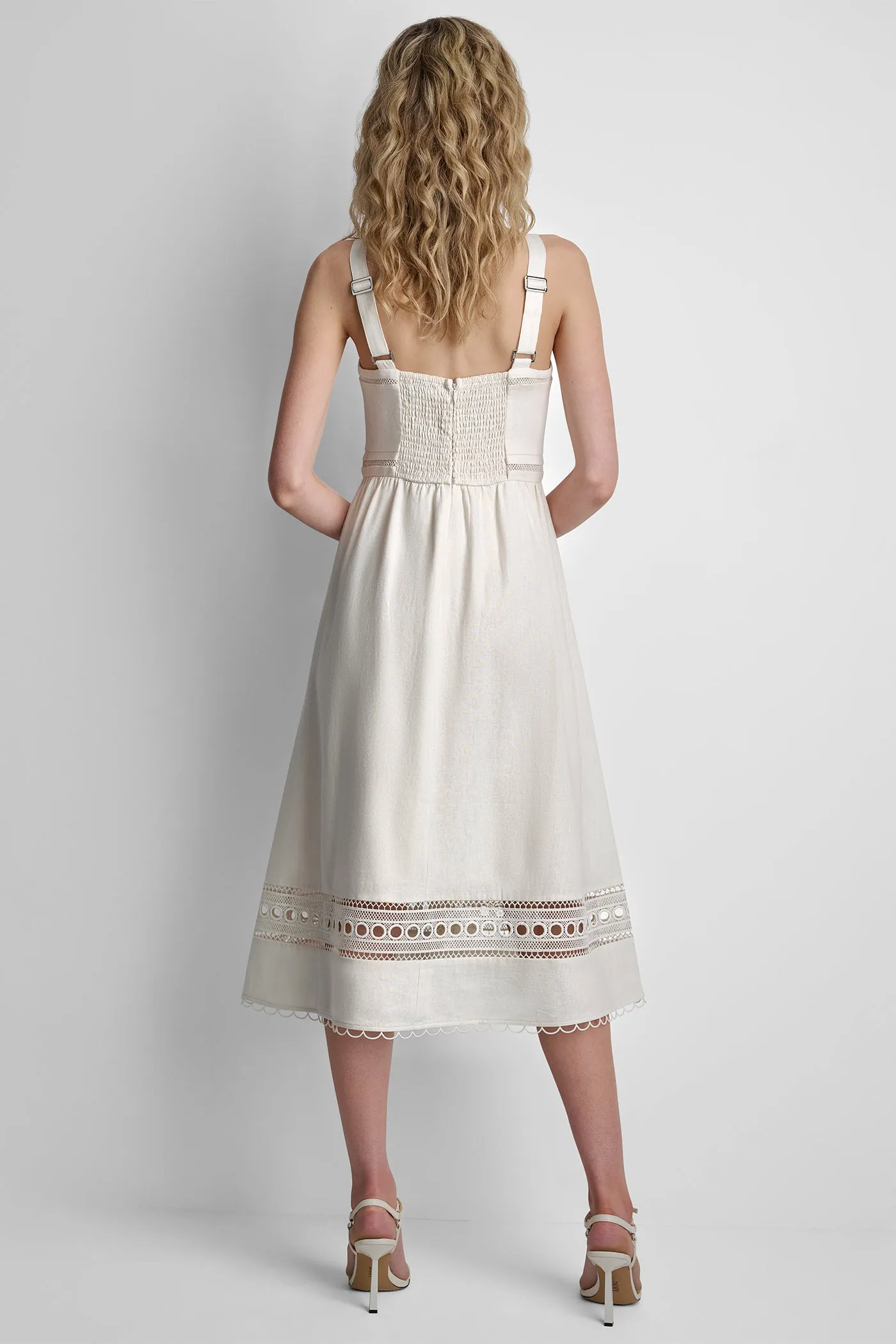 LINEN-BLEND LACE-TRIMMED MIDI DRESS sold by DKNY product image thumbnail 3