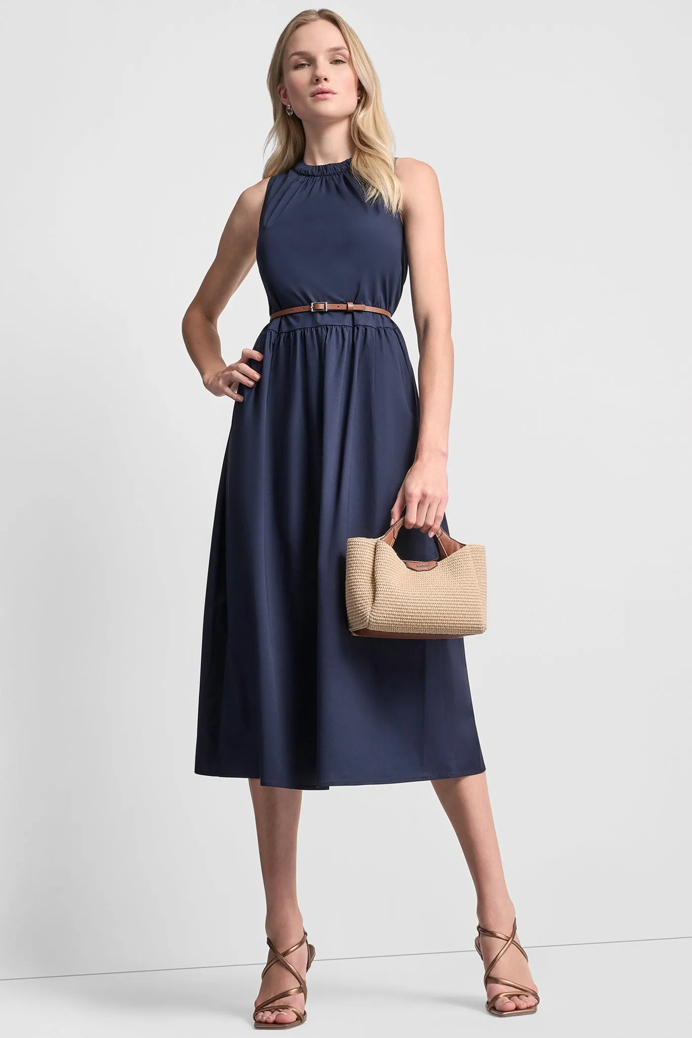SLEEVELESS GATHERED MIDI A-LINE DRESS sold by DKNY product image thumbnail 5