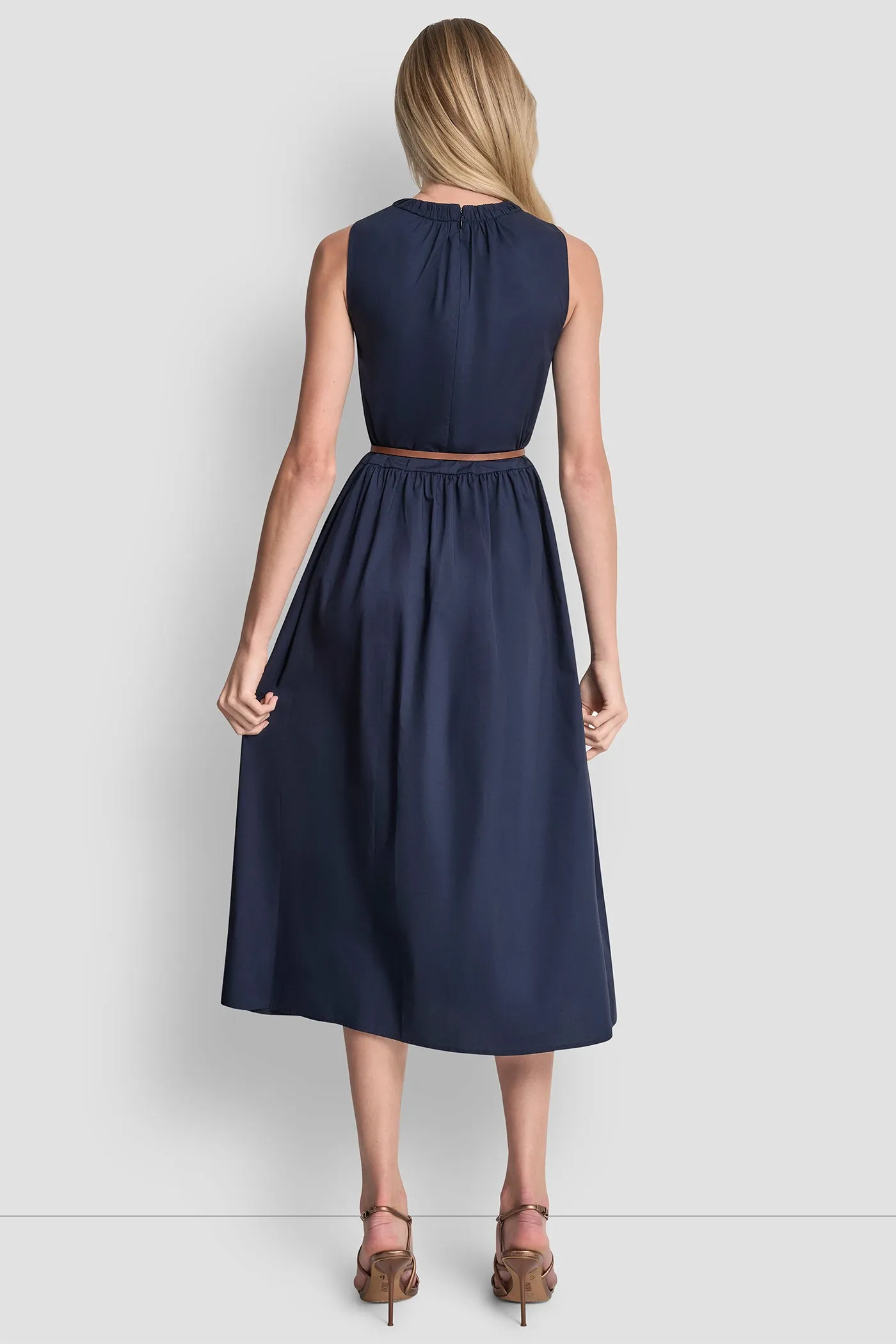 SLEEVELESS GATHERED MIDI A-LINE DRESS sold by DKNY product image thumbnail 3