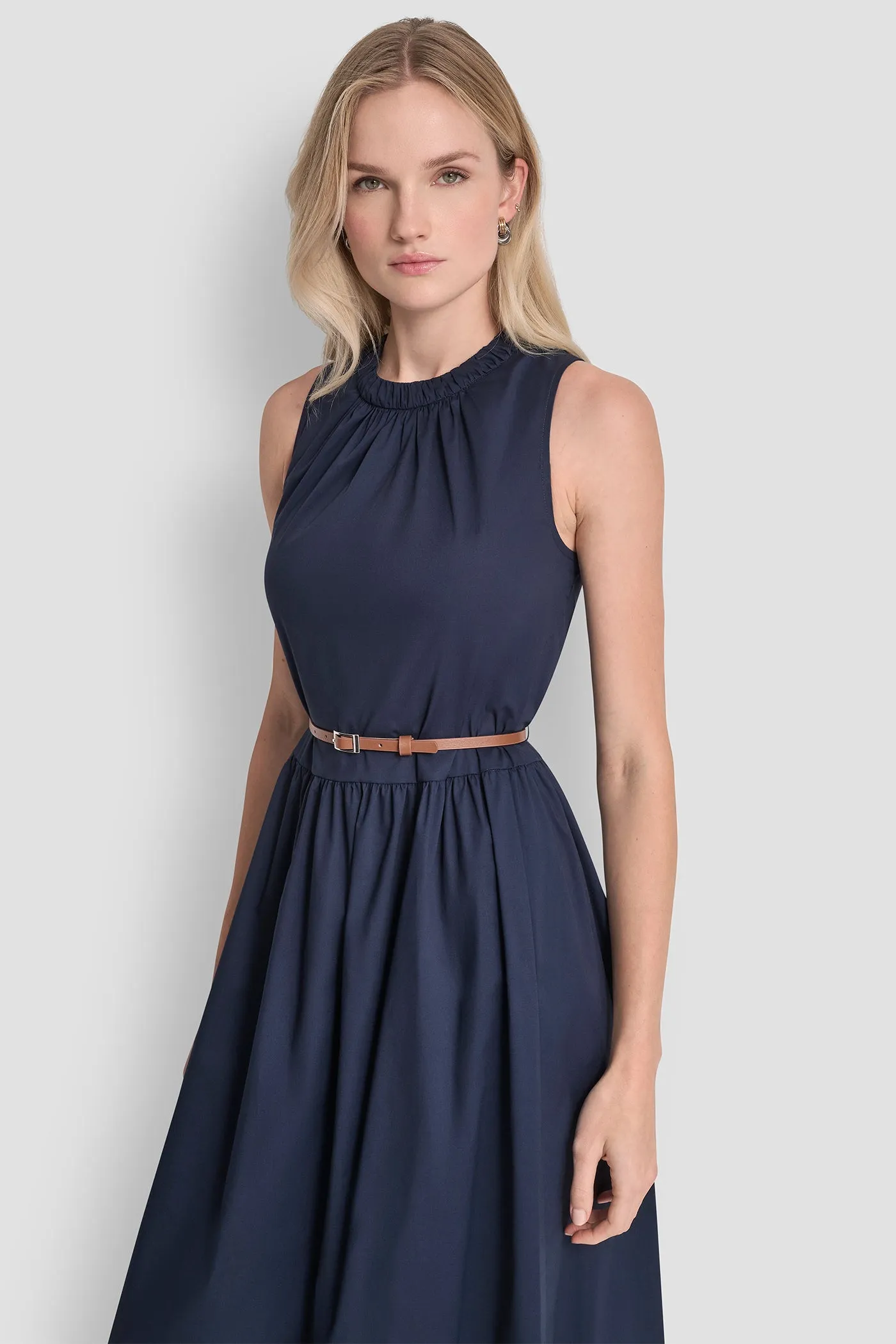 SLEEVELESS GATHERED MIDI A-LINE DRESS sold by DKNY product image thumbnail 2
