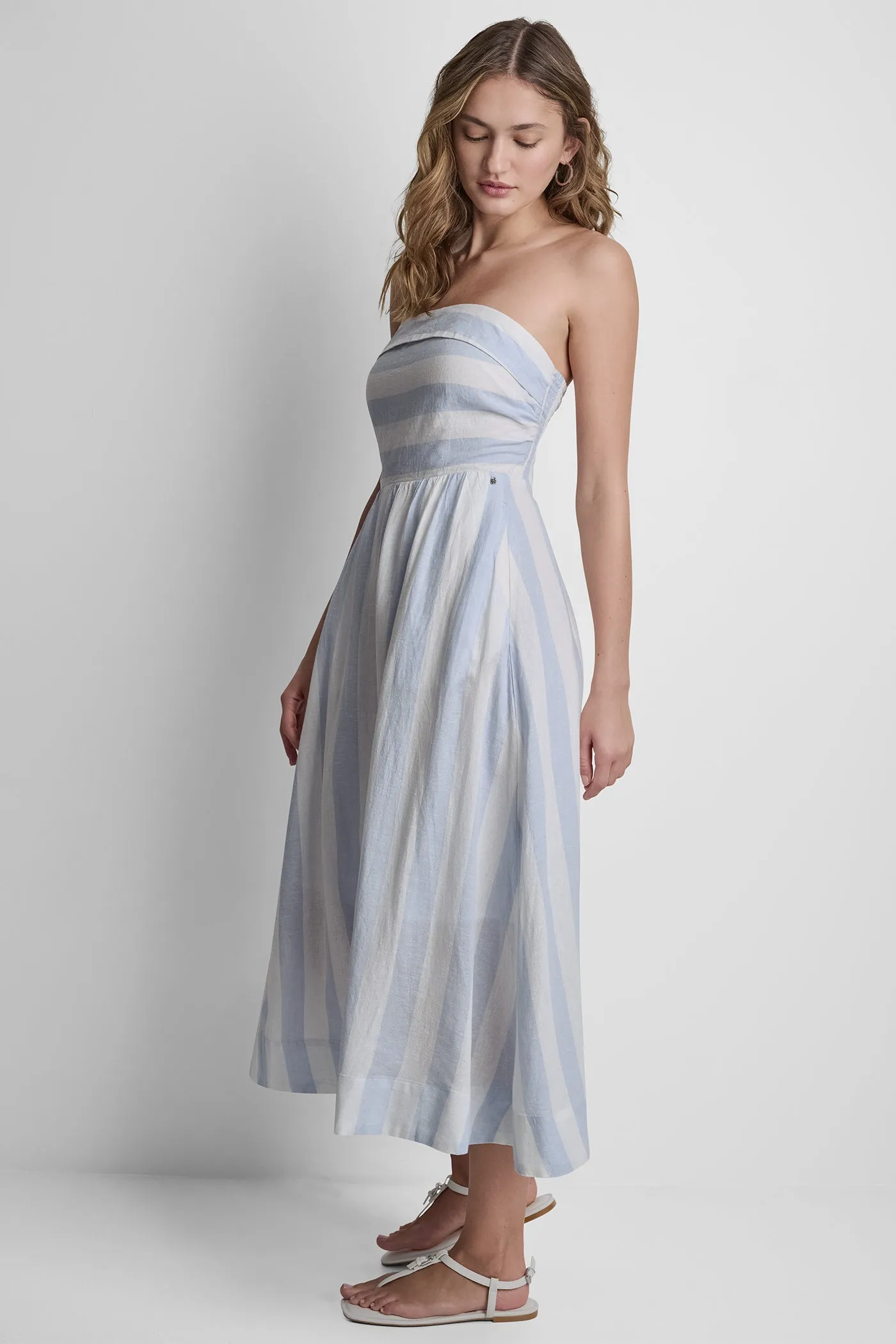 LINEN-BLEND STRAPLESS STRIPE DRESS sold by DKNY product image thumbnail 4