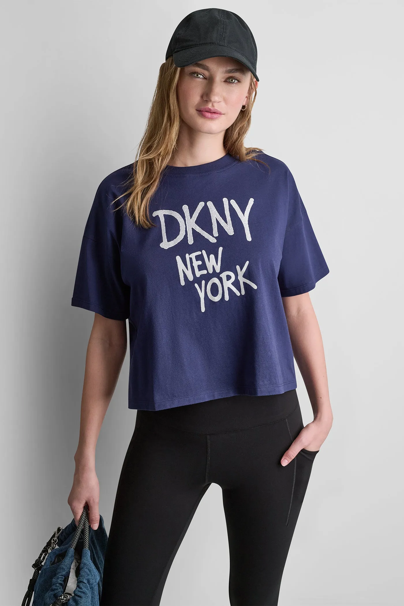 RHINESTONE GRAFFITI LOGO TEE sold by DKNY