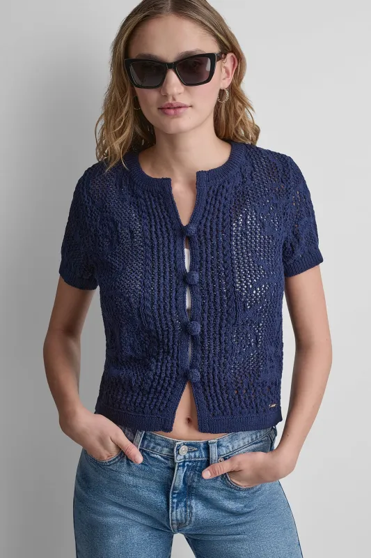 LACE STITCH BUTTON FRONT CARDIGAN made by DKNY