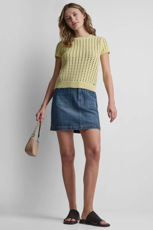 CHUNKY POINTELLE SHORT SLEEVE SWEATER made by DKNY