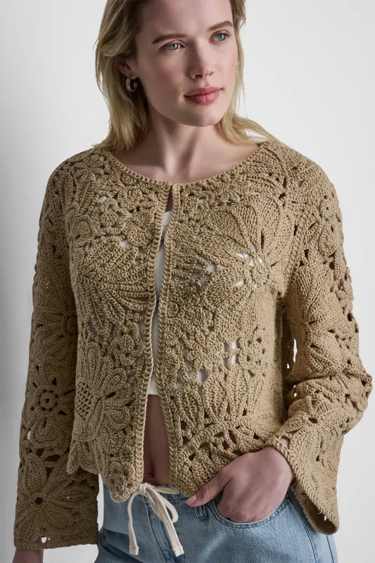 FLORAL CROCHET CARDIGAN WITH SCALLOP HEM made by DKNY