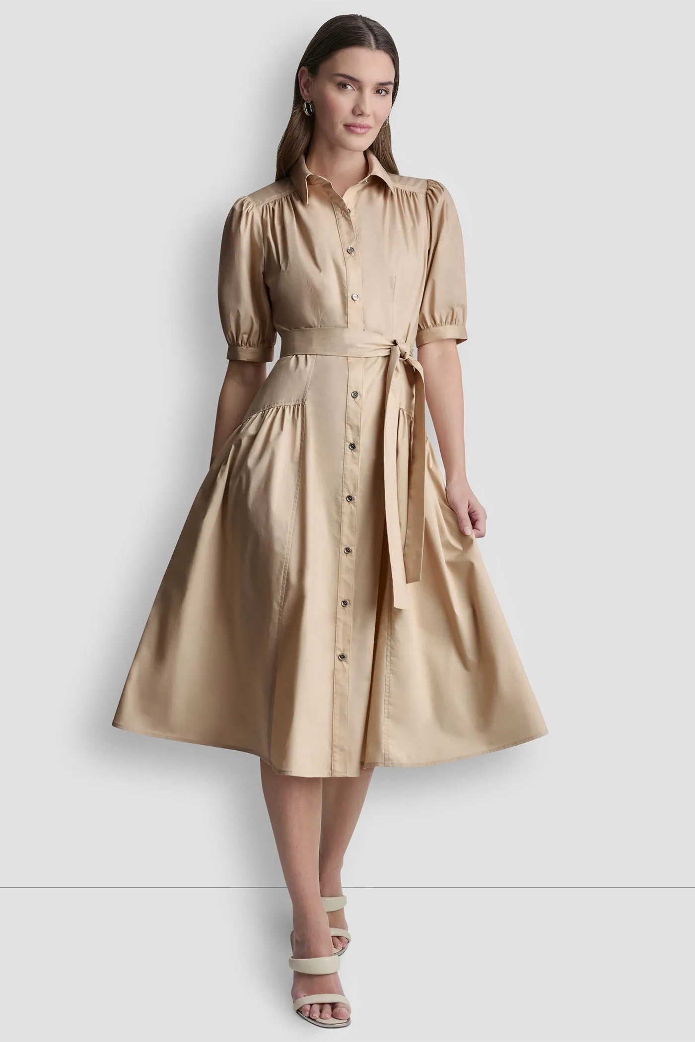 COTTON-BLEND DROP-WAIST MIDI SHIRT DRESS sold by DKNY