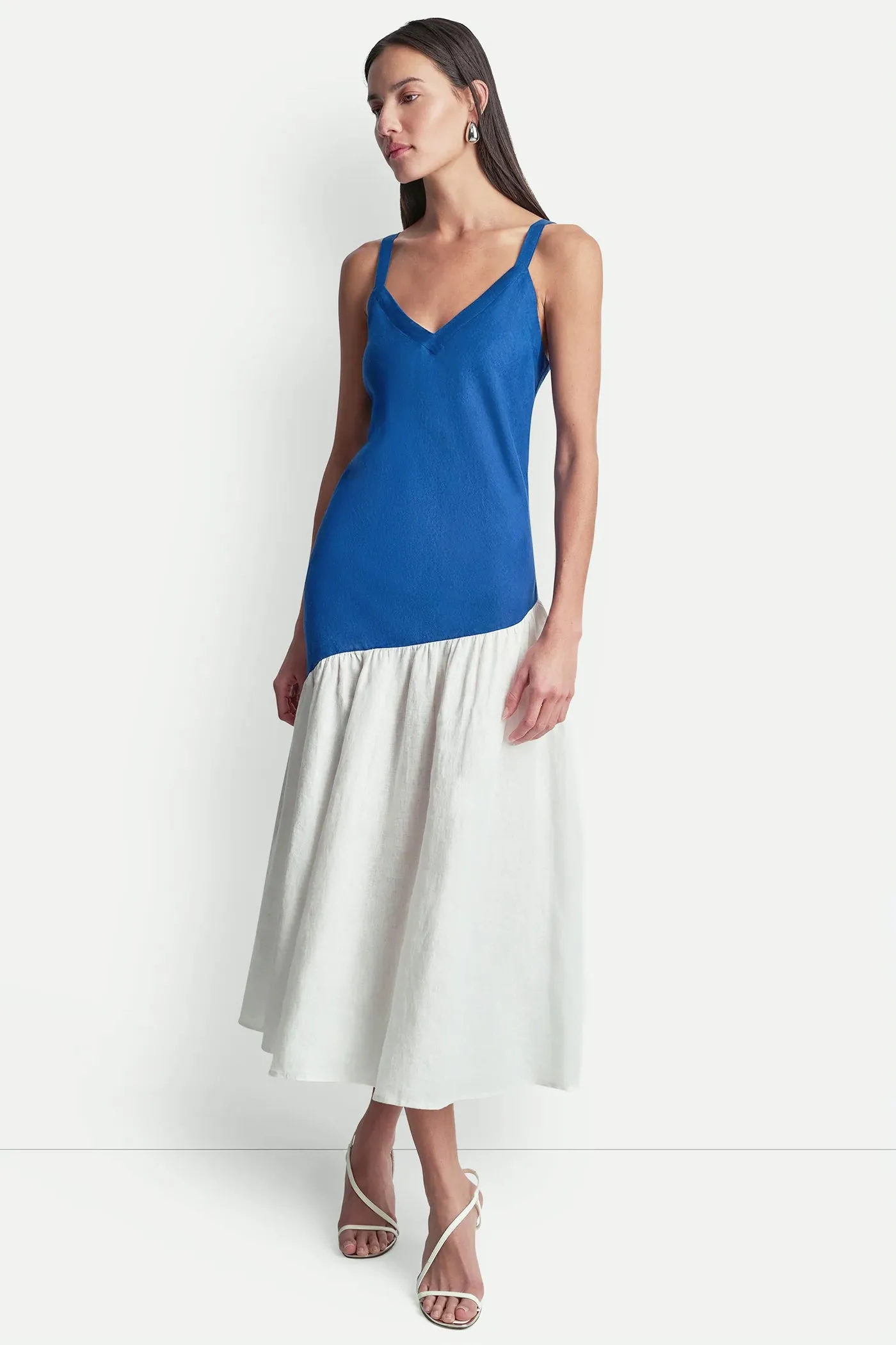 LINEN SLEEVELESS TWO-TONE MIDI DRESS sold by DKNY