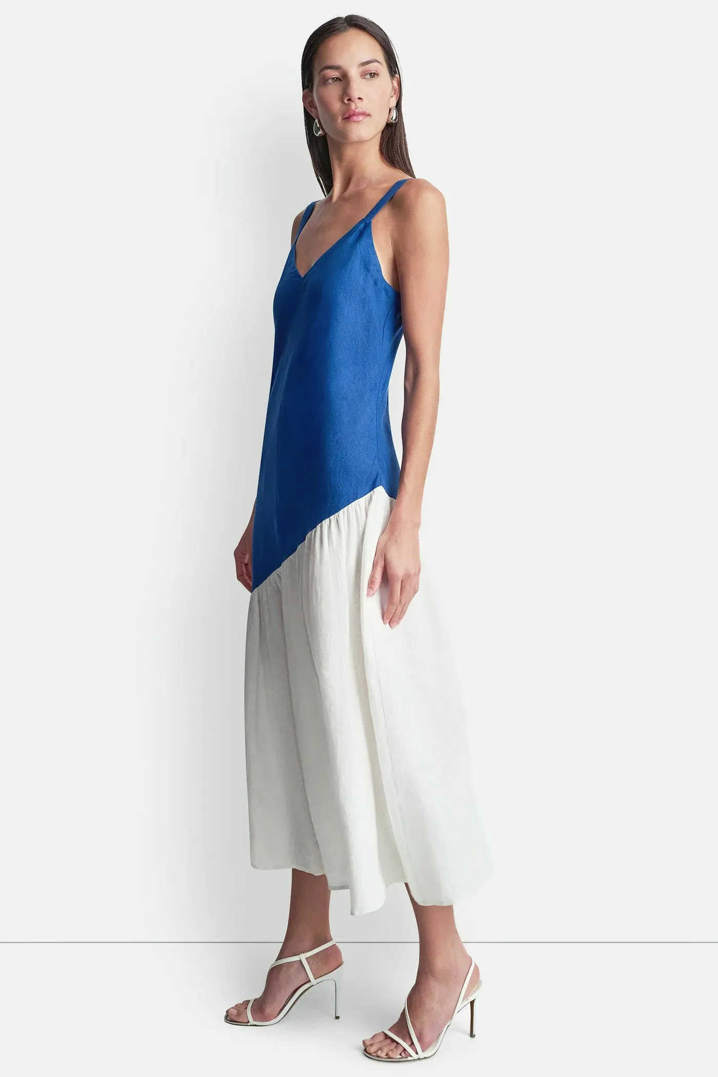 LINEN SLEEVELESS TWO-TONE MIDI DRESS sold by DKNY product image thumbnail 4