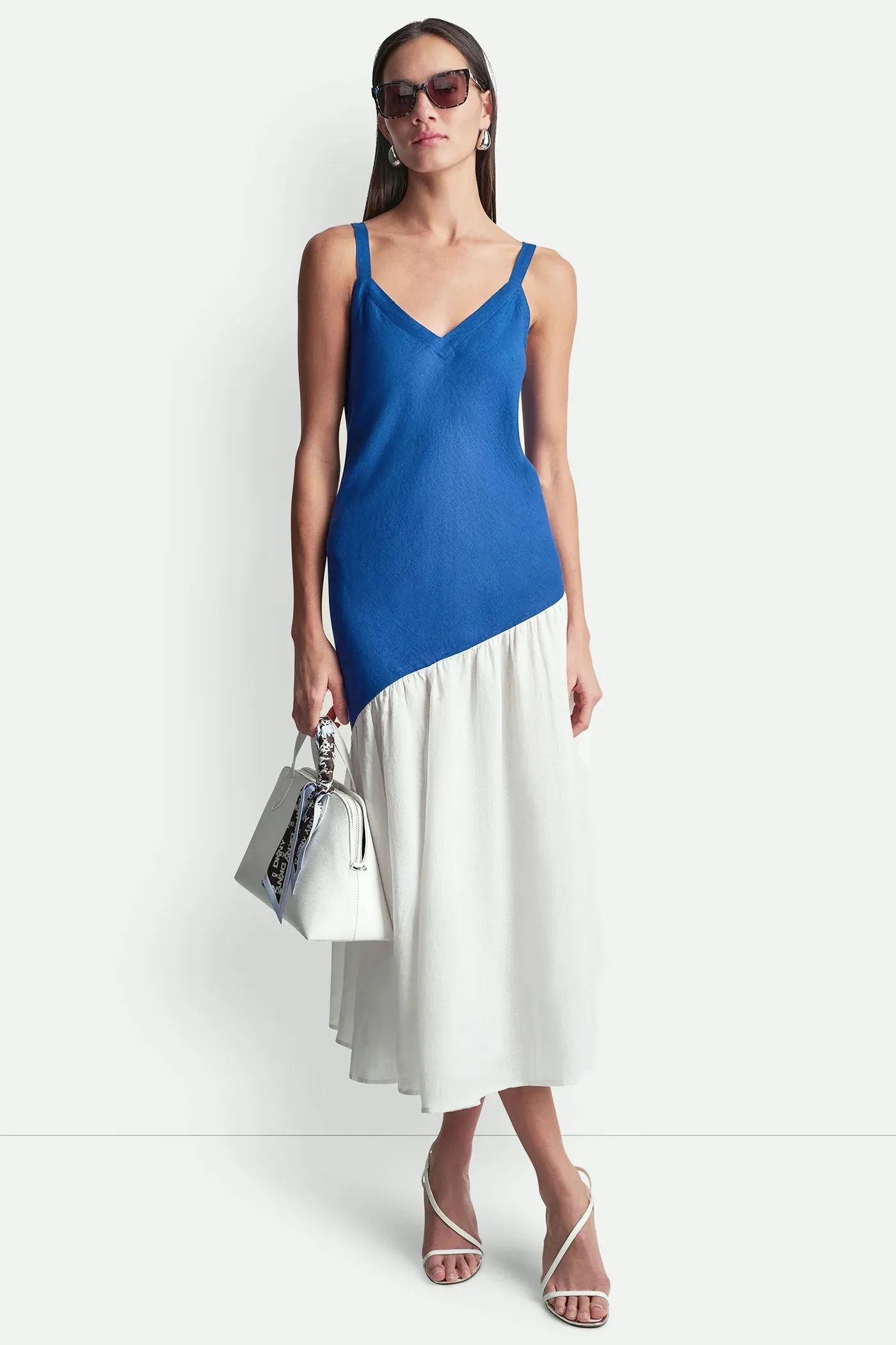 LINEN SLEEVELESS TWO-TONE MIDI DRESS sold by DKNY product image thumbnail 5