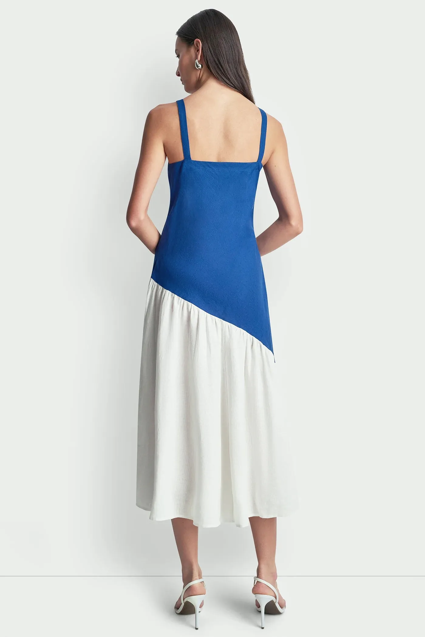 LINEN SLEEVELESS TWO-TONE MIDI DRESS sold by DKNY product image thumbnail 3