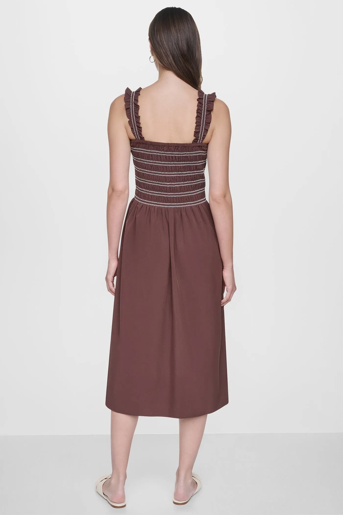 SLEEVELESS SMOCKED MIDI A-LINE DRESS sold by DKNY product image thumbnail 4
