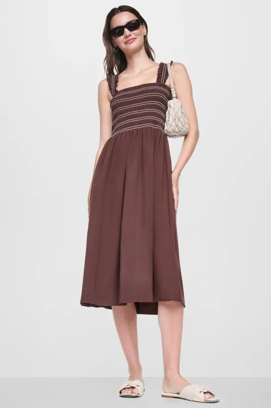 SLEEVELESS SMOCKED MIDI A-LINE DRESS made by DKNY