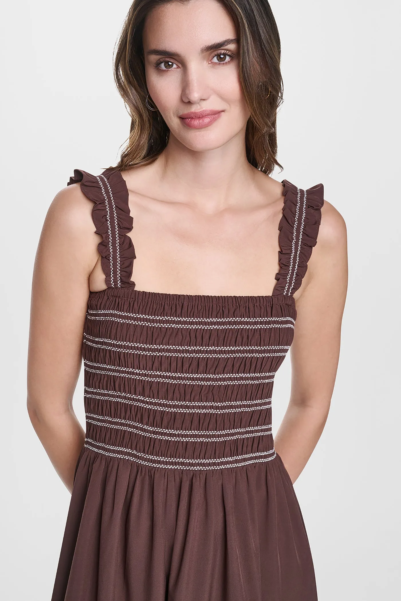 SLEEVELESS SMOCKED MIDI A-LINE DRESS sold by DKNY product image thumbnail 5