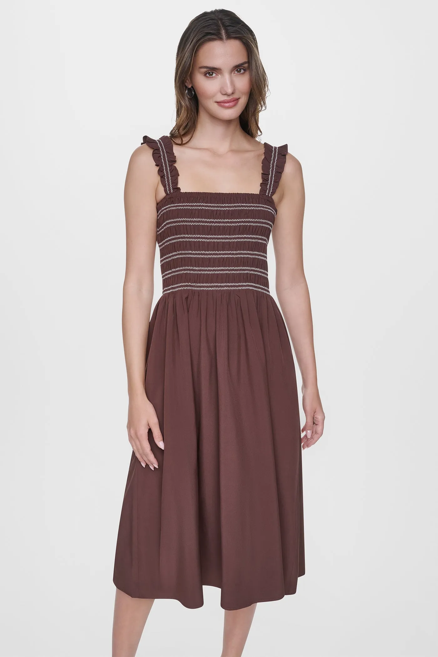 SLEEVELESS SMOCKED MIDI A-LINE DRESS sold by DKNY product image thumbnail 2