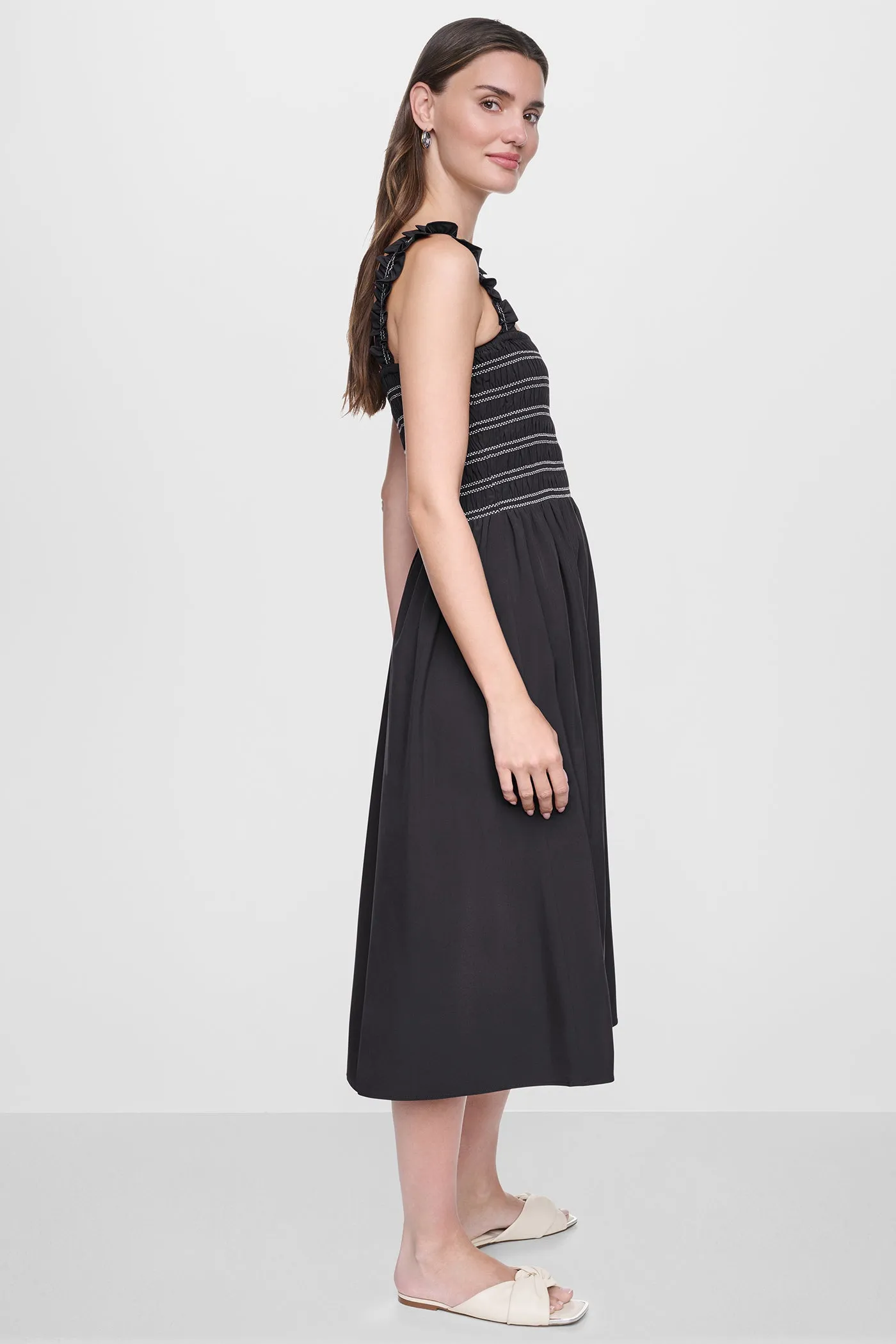SLEEVELESS SMOCKED MIDI A-LINE DRESS sold by DKNY product image thumbnail 4