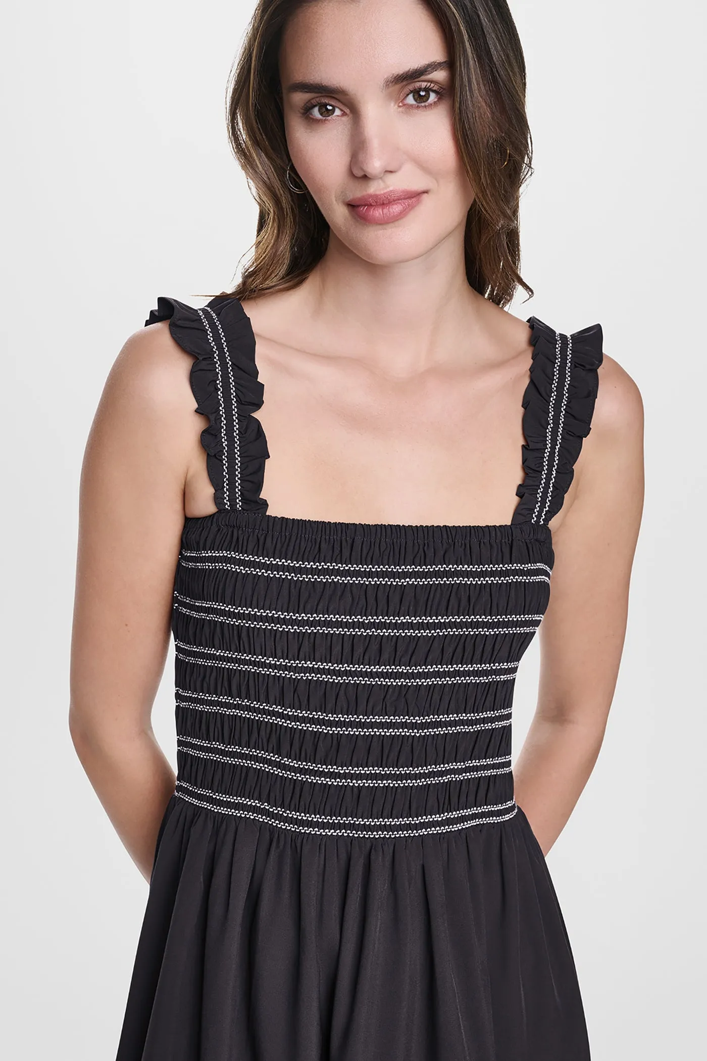 SLEEVELESS SMOCKED MIDI A-LINE DRESS sold by DKNY product image thumbnail 5
