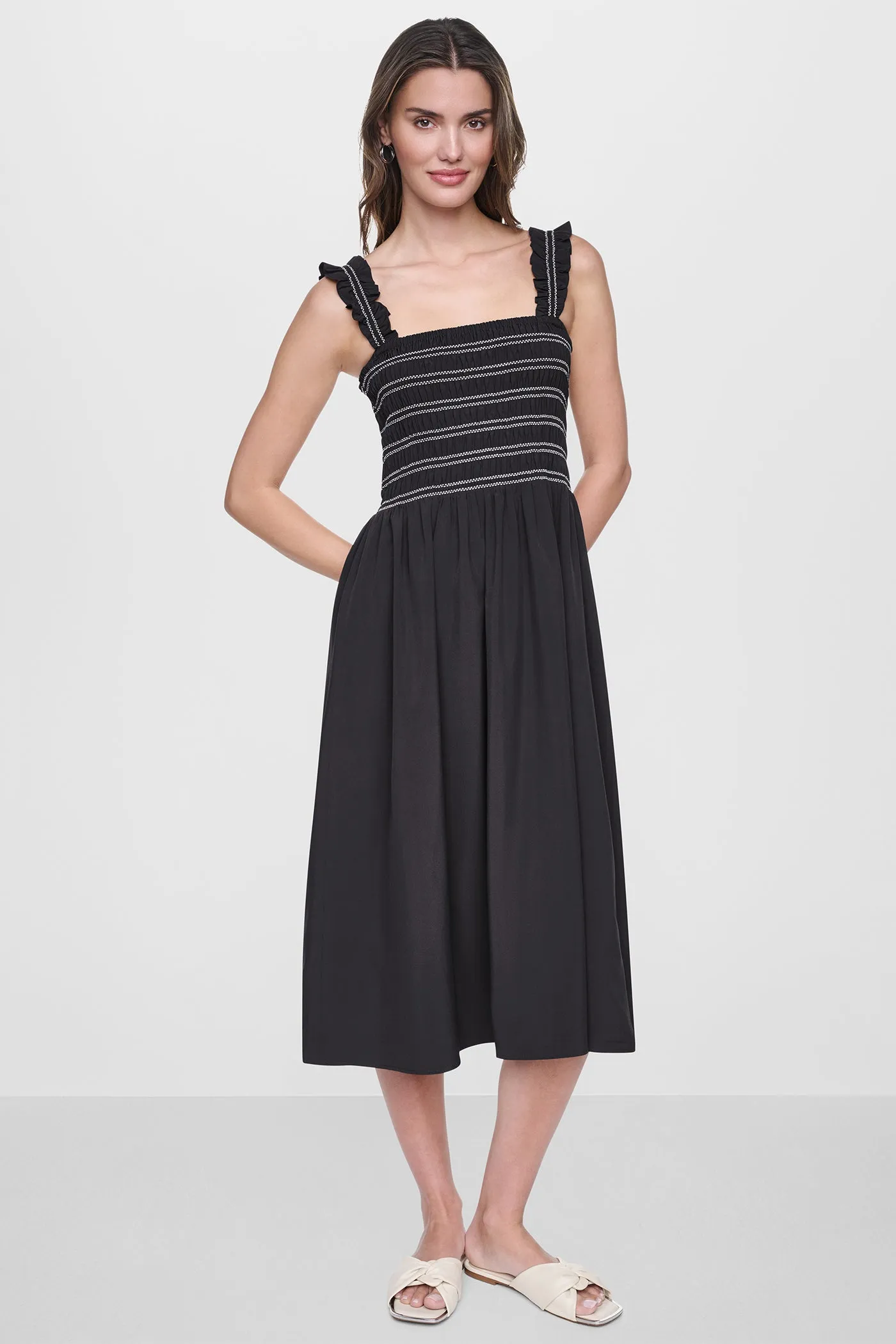 SLEEVELESS SMOCKED MIDI A-LINE DRESS sold by DKNY product image thumbnail 2