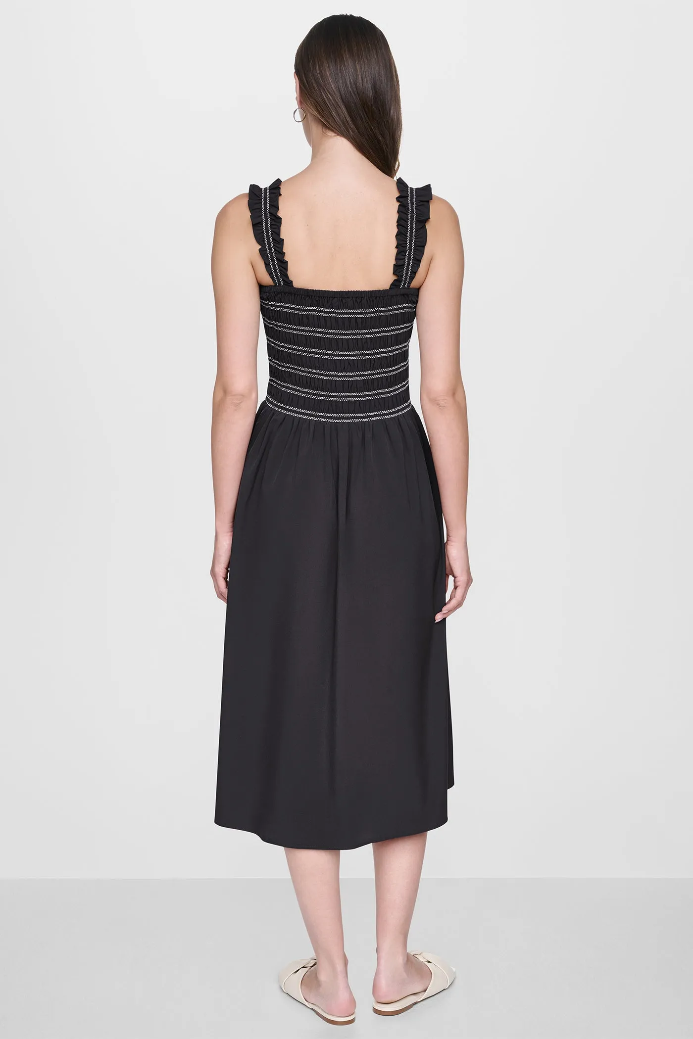 SLEEVELESS SMOCKED MIDI A-LINE DRESS sold by DKNY product image thumbnail 3