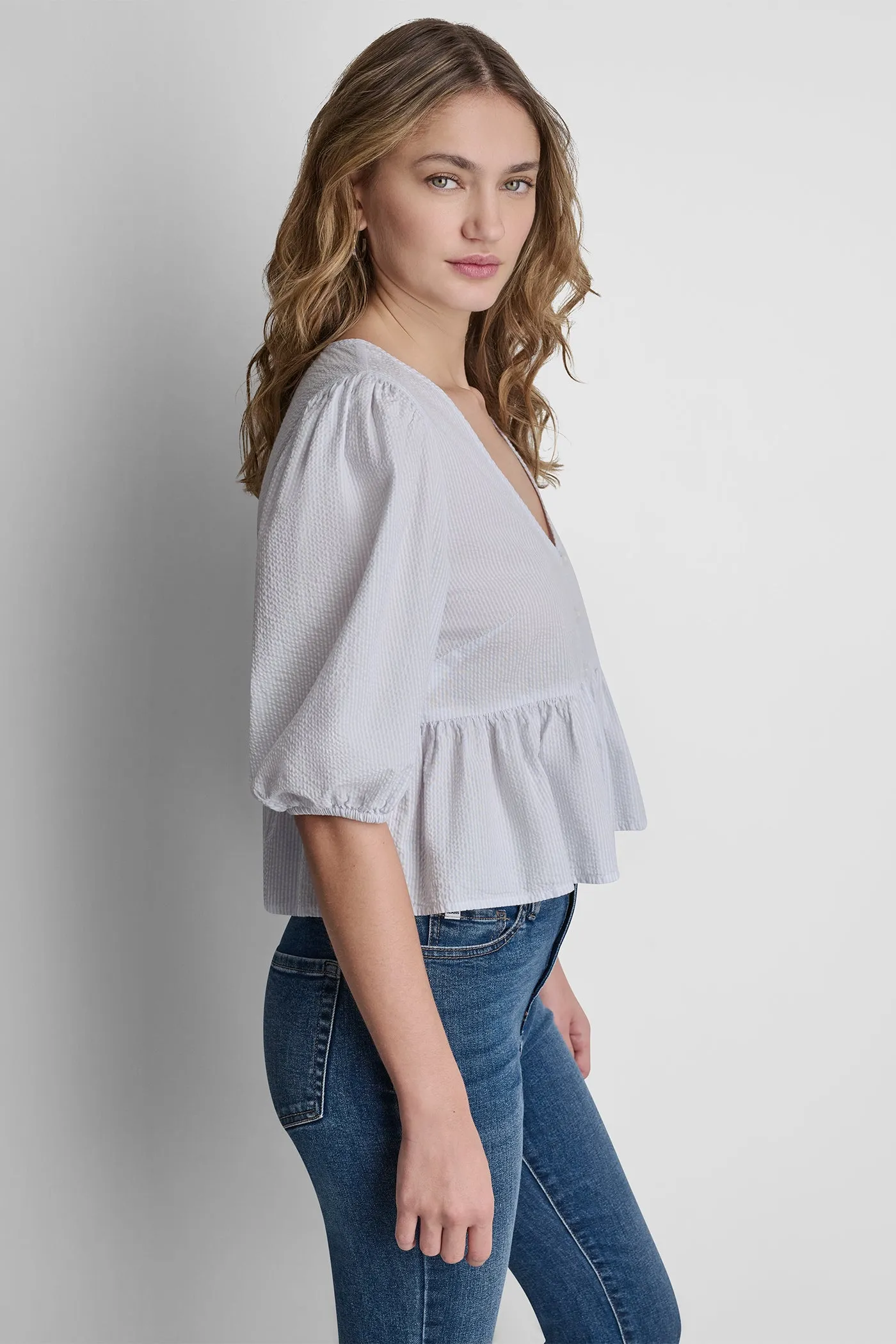 PUFF SLEEVE V-NECK SHIRT sold by DKNY product image thumbnail 4