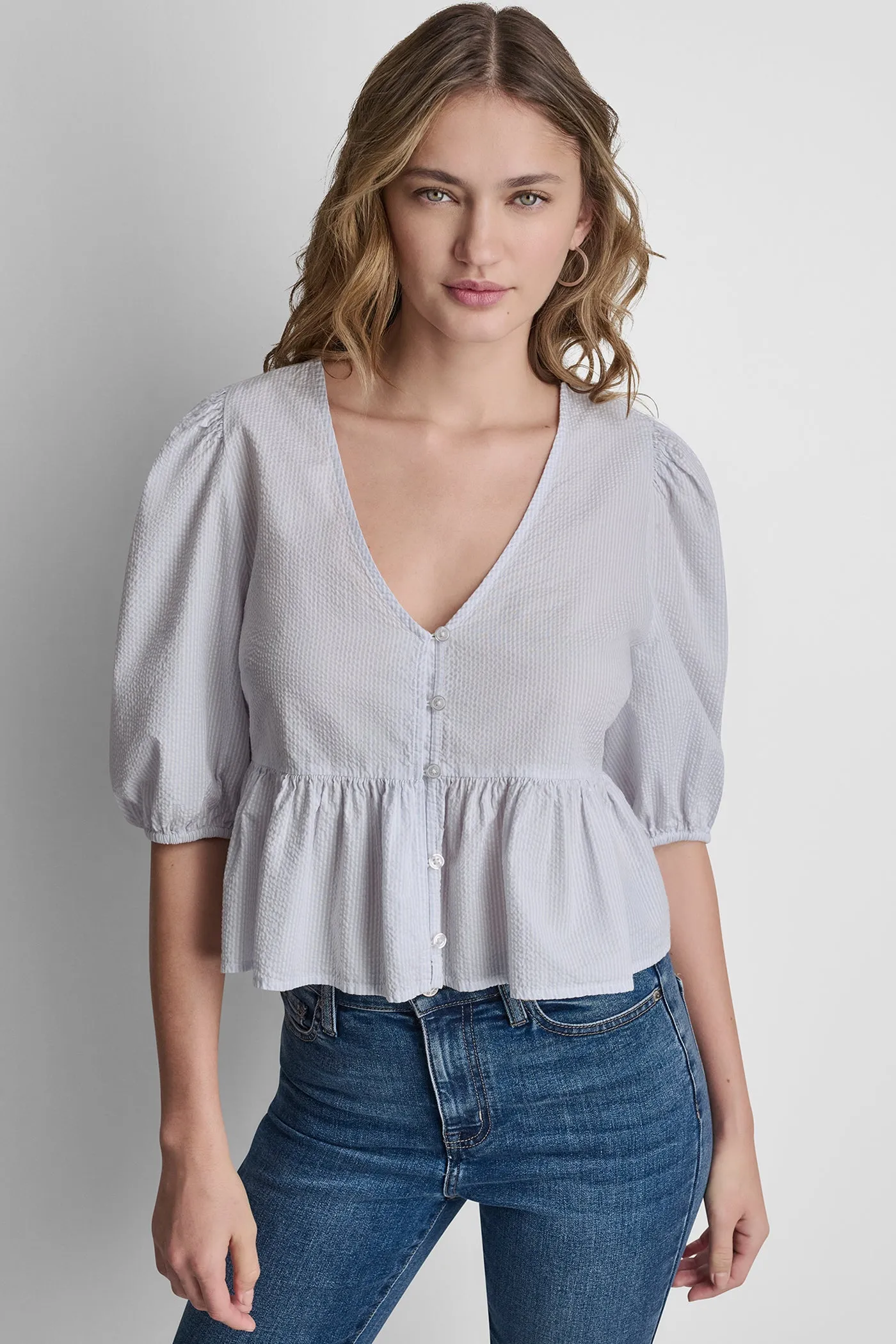 PUFF SLEEVE V-NECK SHIRT sold by DKNY product image thumbnail 2